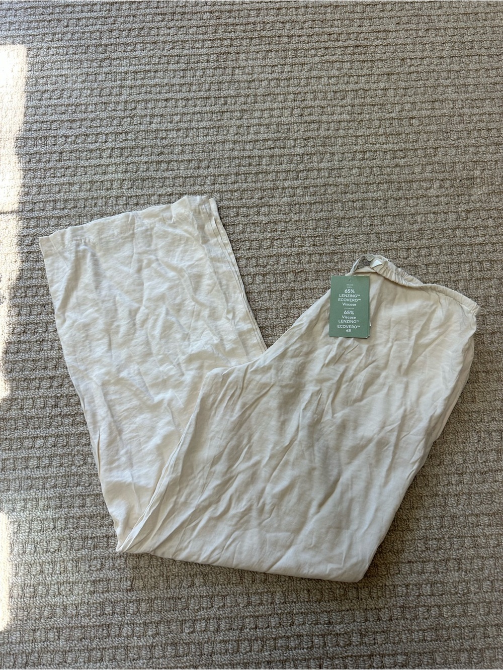H&M NWT Cream Wide Leg Drawstring Pants Sz S